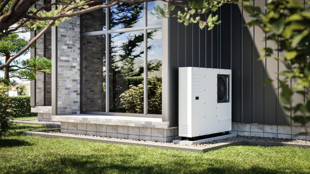 Heat pump installed at the wall